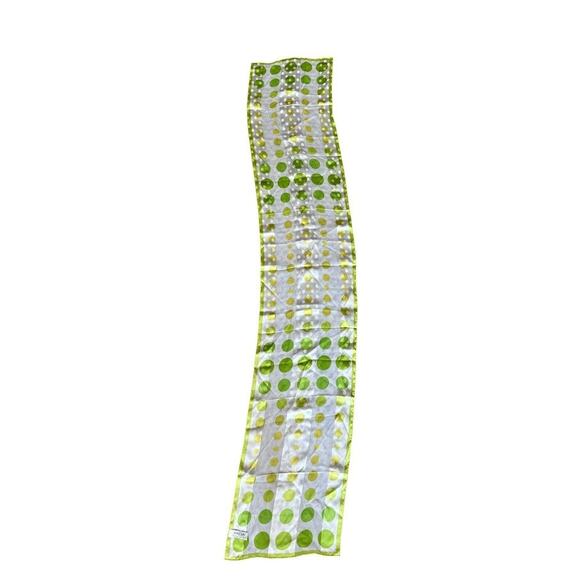 Oscar De La Renta Silk Scarf Womens Polka Dot Green Oblong 11" x 52" Rectangle - Picture 5 of 7